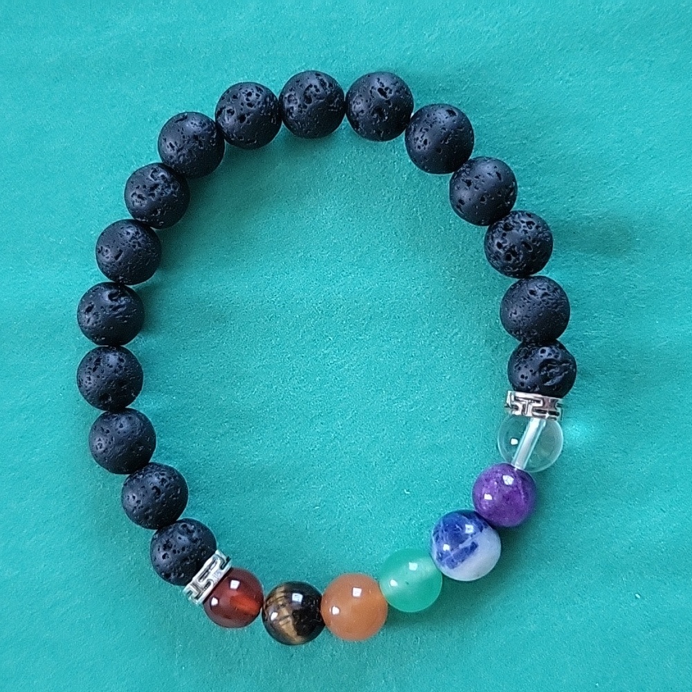 Chakra bracelet with black lava beads